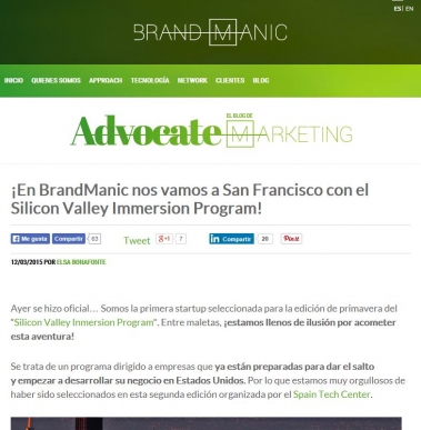 BrandManic seleccionada en el Silicon Valley Immersion Program