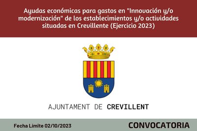 Ayudas económicas para gastos en "Innovación y modernización" de los establecimientos o actividades de Crevillent (2023)