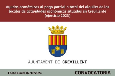 Ayudas econmicas al pago parcial o total del alquiler de locales de actividades econmicas de Crevillent (Ejercicio 2023)