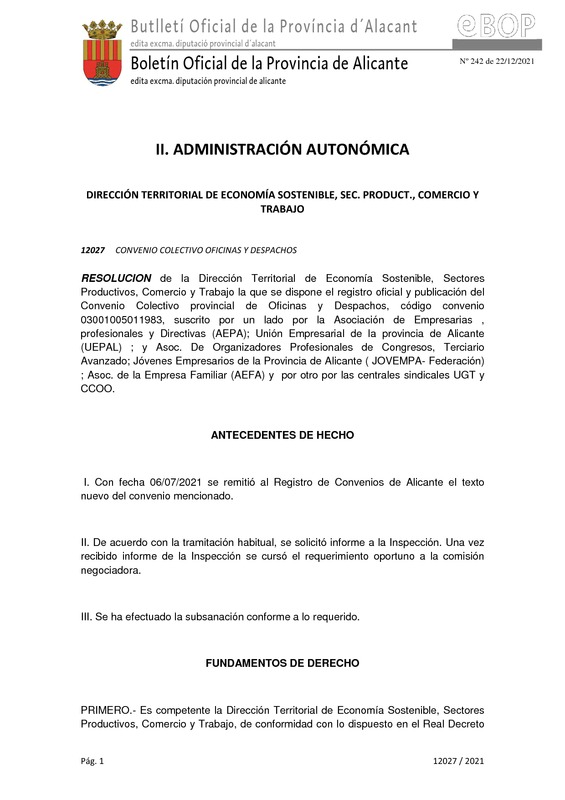 Convenio colectivo de Oficinas y Despachos 2021