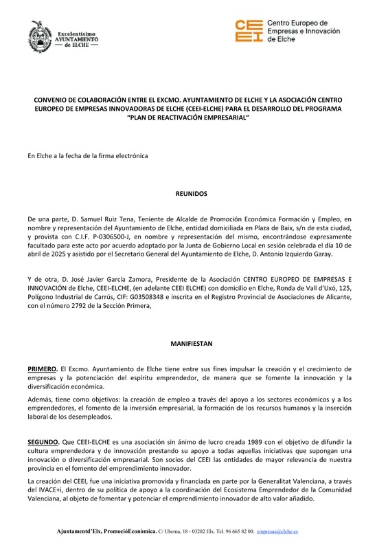 Convenio CEEI Elche y Ayuntamiento de Elche 2025