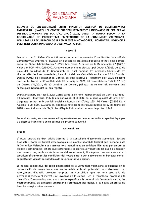 Resolución subvención nominativa CEEI Elche - IVACE 2025