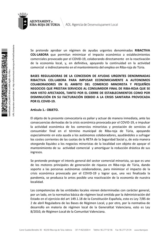 Bases Convocatoria RIBACTIVA COL·LABORA