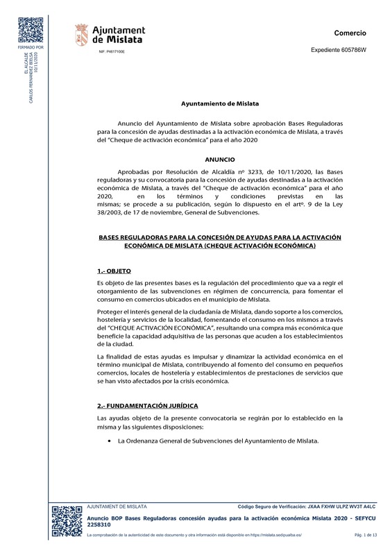 Bases de la Convocatoria Ayudas Mislata