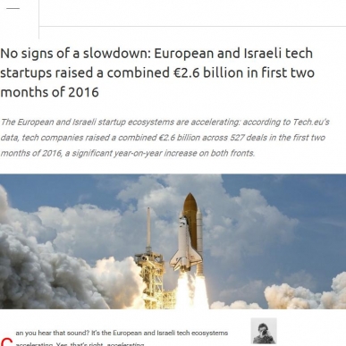 European and Israeli tech startups raised a combined €2.6 billion in first two months of 2016